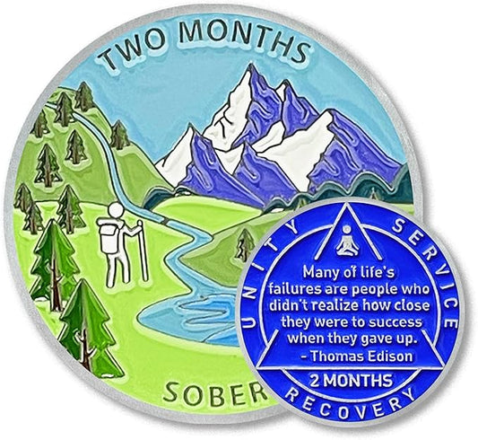 2 Month Sobriety Coin 60 Day Sobriety Chips AA Chip AA Coins Sober Chip Token Recovery Medallion NA Chips NA Coins from 1 to 12 Month Plastic case Included-Baking Paint Process