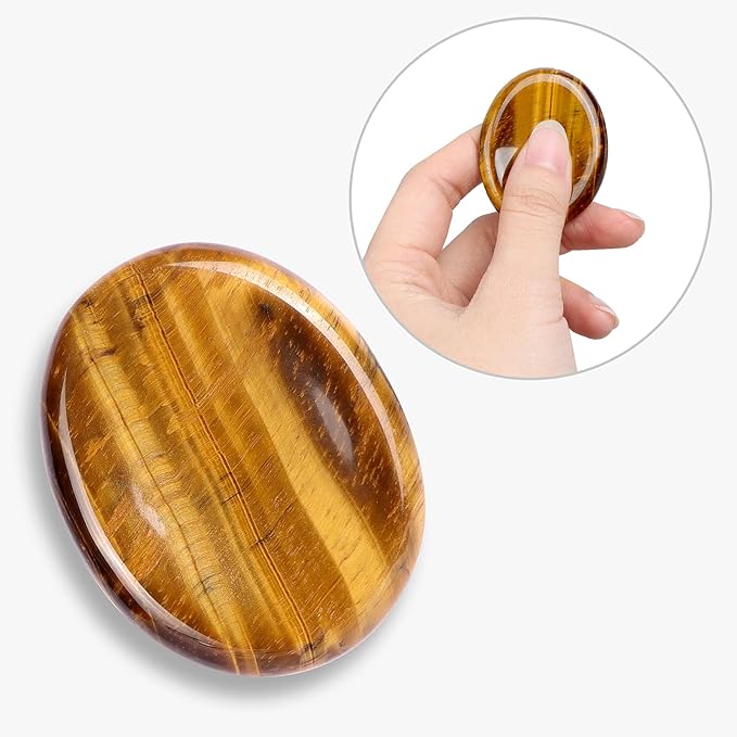 Tiger Eye Worry Stone Palm Stones Healing Crystals for Anxiety Meditation Thumb Stone Witchy Decor Gift 1.7"