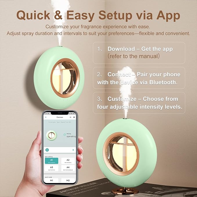 120ML Essential Oil Diffuser, 4 Mode Cyclic Mist, Auto Shut-Off, Ultrasonic Aromatherapy Diffusers with Night Light for Bedroom and Home (Green) 