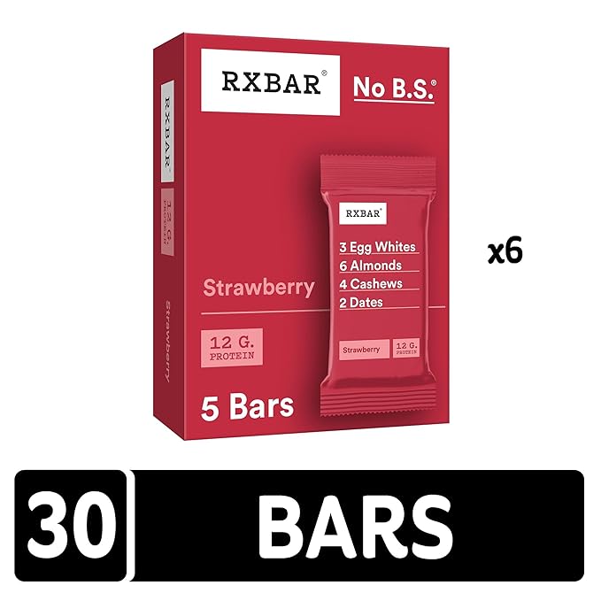RXBAR Protein Bars, 12g Protein, Gluten Free Snacks, Strawberry (6 Boxes, 30 Bars)