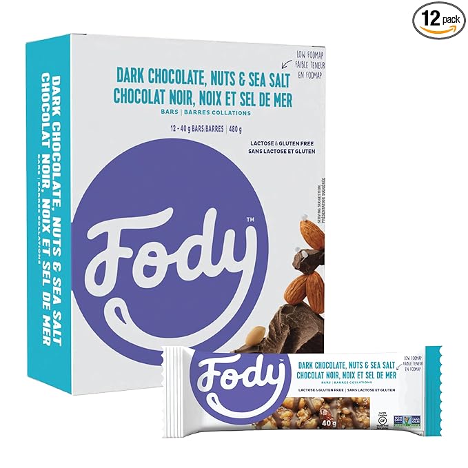 Fody Foods Snack Bars, Dark Chocolate Nuts & Sea Salt, 1.41 Oz (Pack of 12), 5g Protein, Low FODMAP, Gut & IBS Friendly, Vegan, Lactose Free, Non-GMO, Gluten Free