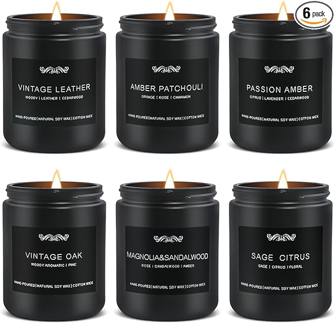 6 Pack Candles for Home Scented Aromatherapy Candles Gifts Set for Mens, Men Candle Set, 42 oz 300 Hour Long Lasting Candles, Gifts for Men, Birthday, Anniversary Present