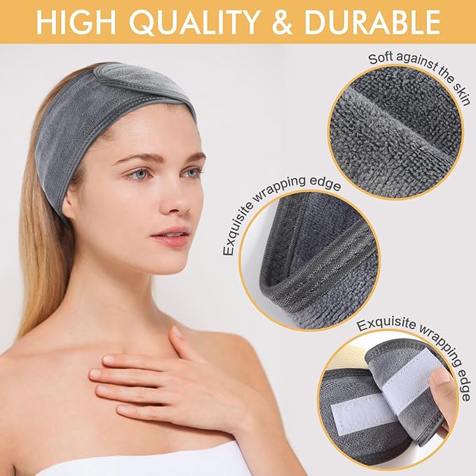 SINLAND Spa Headband for Women 6 Counts Adjustable Makeup Hair Band with Magic Tape,Head Wrap for Face Care, Makeup and Sports