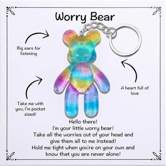 Pocket Bear Hug, Anxiety Relief Gift for Friend Mental Health Positivity Gift Autism Fidget Gifts Stress Relief Gifts for Her Comforting Present for Son Daughter Back to School Rainbow Blue