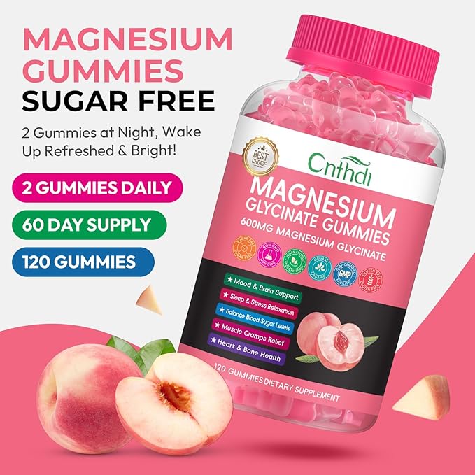 Magnesium Glycinate Gummies Sugar Free, High Absorption Magnesium Citrate with L-Threonate, Calcium, B6, D3, Chews Gummies, Relaxation, Stress Relief, Night Rest
