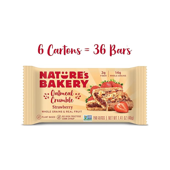Nature's Bakery Oatmeal Crumble Bars, Strawberry, 6-6 Count Boxes (36 Bars), Vegan Snacks, Non-GMO