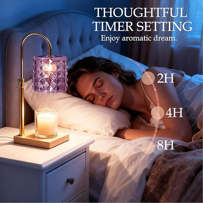Purple Candle Warmer Lamp with Timer & Dimmer, Adjustable Height Flameless Wax Melt Warmer for Jar Candles, Birthday Gifts for Mom Women Men Friend Sister, House Warming Gift New Home Decor(Purple)