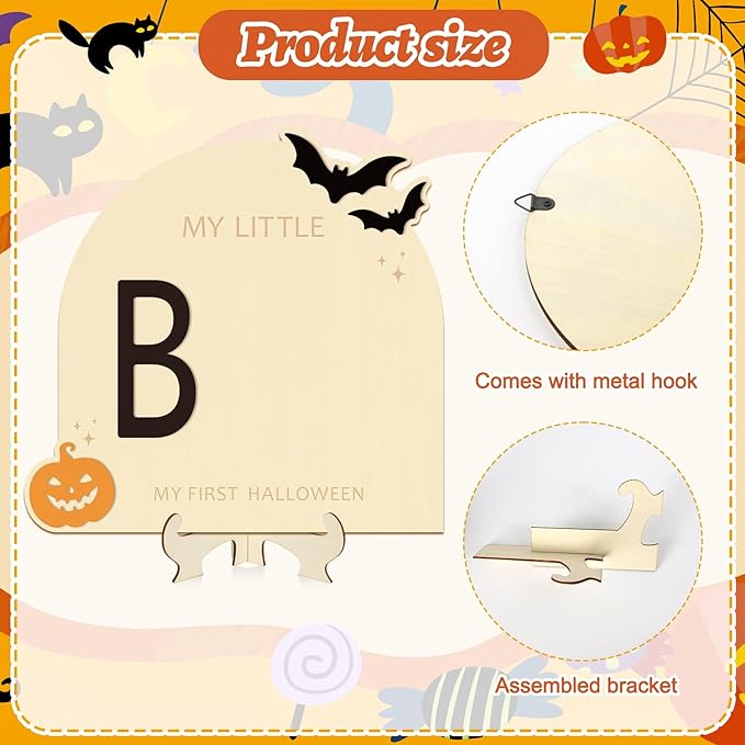 Sereliy Baby's First Halloween DIY Footprint Art Card, Wooden Little Boo Sign Keepsake Ornaments for Baby Shower Newborn Photoshoot Prop (Boo)