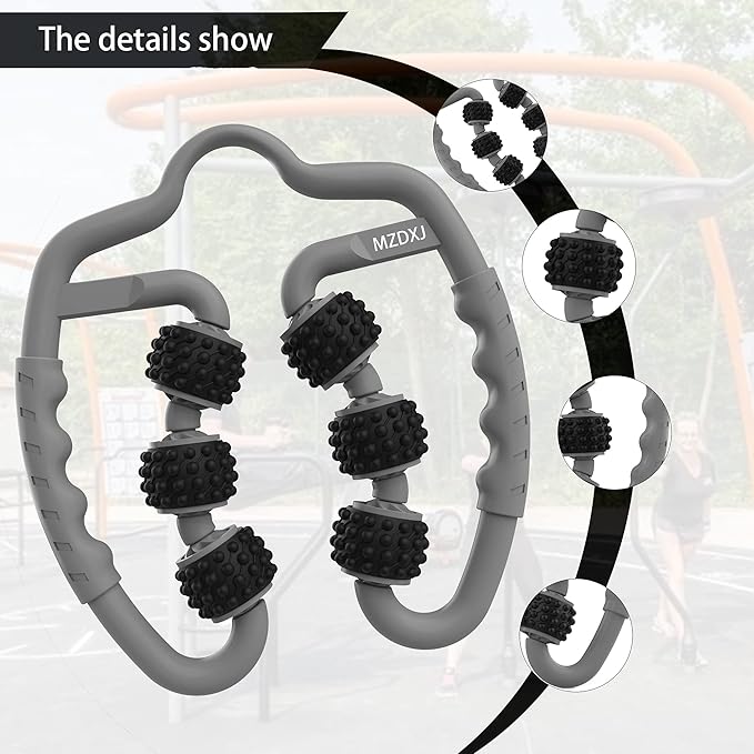 Cellulite Massage Tool Muscle Roller - Deep Fascia Massager & Dimpled Skin Remover for Legs, Thighs & Buttocks - Anti-Cellulite Roller, Smooth Skin, Pain Reliefs (Grey Black-6Wheel)