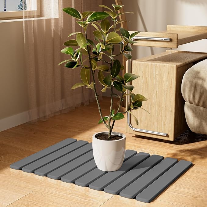 Foldable Stone Bath Mat, Quick Dry Stone Drying Mats for Bathroom, Super Absorbent Bath Mat, Non Slip, Large Diatomaceous Earth Dish Drying Mats for Kitchen Counter 23.5 x 15.4in, Dark Gray