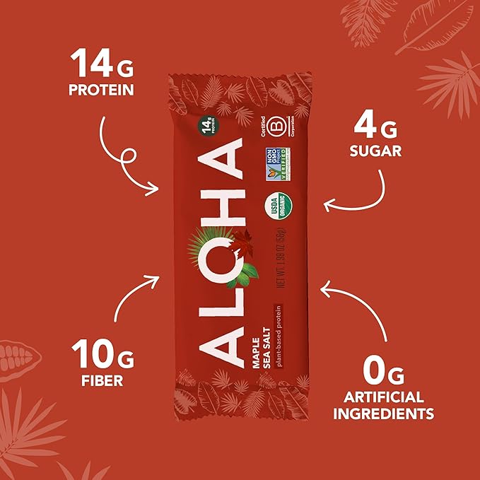 Aloha Organic Maple Sea Salt Protein Bar, 12 ct