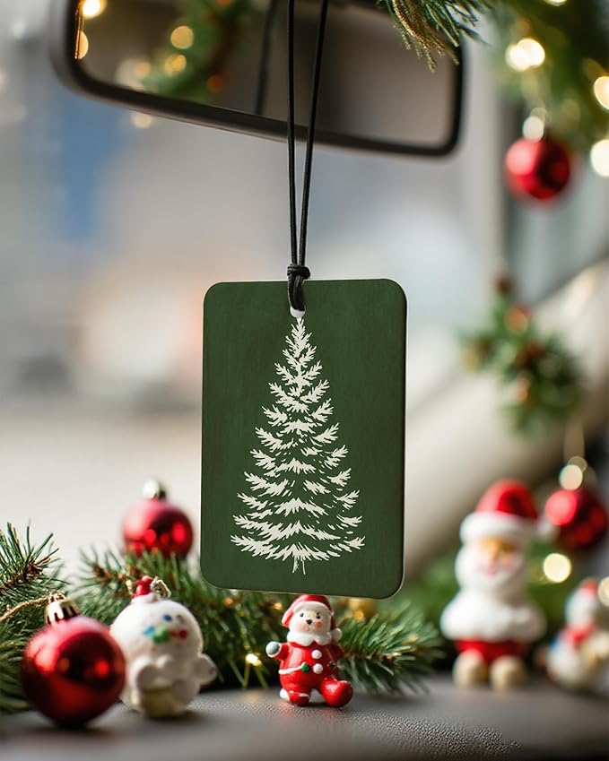 Green Christmas Berry Car Air Freshener 4 Pcs, Hohoho Winter Xmas Pine Tree Reindeer Hanging Air Freshener for Cars Closet Drawer Books, Christmas Car Accessories Mirror Decor for Women Men
