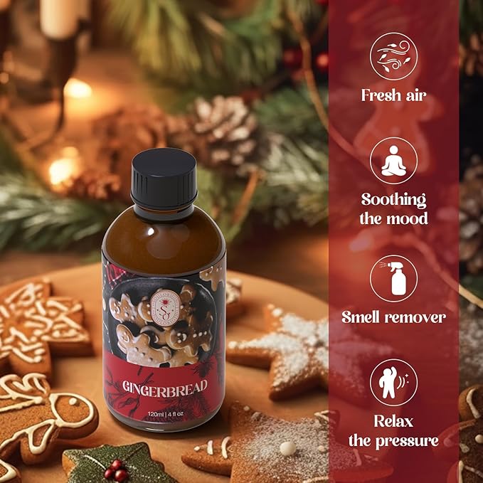 Winter Gingerbread Essential Oil 120ml (4 Fl Oz), Natural Holiday Fragrance Oils for Aromatherapy Essential Oil Diffuser, Fragrance Lamps Humidifier, Massage, Candle Making