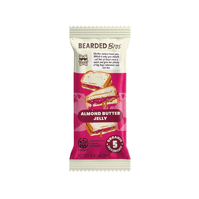 Bearded Brothers, Organic Vegan Protein Energy Bars, Almond Butter Jelly (10 Pack) - Gluten Free, Paleo, Fiber, Whole 30, Non GMO Low Glycemic Snacks