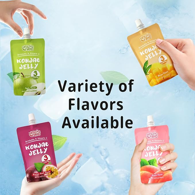 VOLO VERO Drinkable Konjac Jelly Variety Pack, 3 Calories, 10 Pack, 0 Sugar, Vegan, Gluten Free, Keto, Vitamin C Fruit Snacks Holiday Gifts - Flavors Include Mango, Peach, Passion Fruit, and Apple Pouches