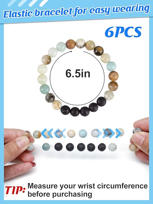 Healing Beaded Bracelets for Women - 6 Pcs Natural Lava Stone Gemstone Crystal Agate Anxiety Stress Relief Yoga Aromatherapy Essential Oil Diffuser Bracelets Mom Wife Friends Gifts