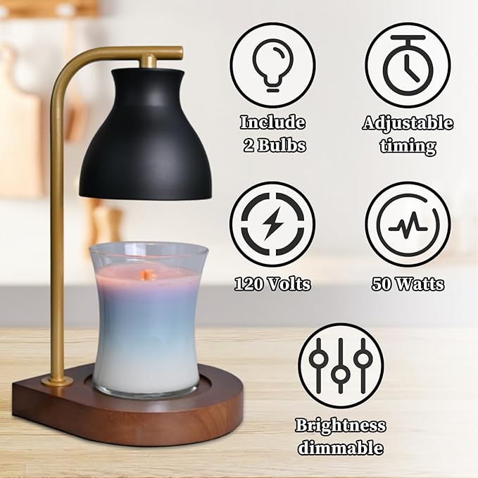 SOKCVSEA Candle Warmer Lamp With Timer - Birthday Gifts for Mom Women, House Warming Gifts New Home Decor, Wax Melt Warmer With 2 Bulbs E.Black Gold