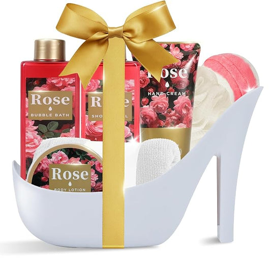 Romantic Rose Gifts for Women Spa Gift Basket, Bath Set with Bath Bombs & Body Lotion, Anniversary Valentine's Day Gifts for Her, Wife, Girlfriend