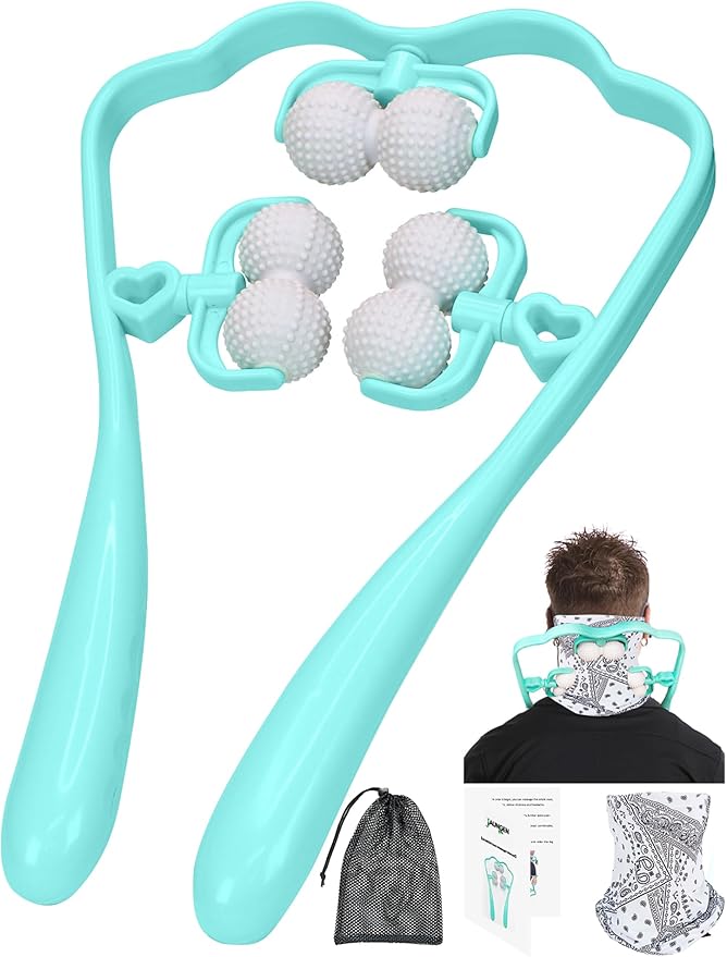 Upgrade Neck Massager, Neck Massager for Pain Relief deep Tissue, 6 Balls Massage Roller,Manual Massager, Shoulder Massager, Handheld Neck and Back Massager Roller Legs Shoulder Relaxer
