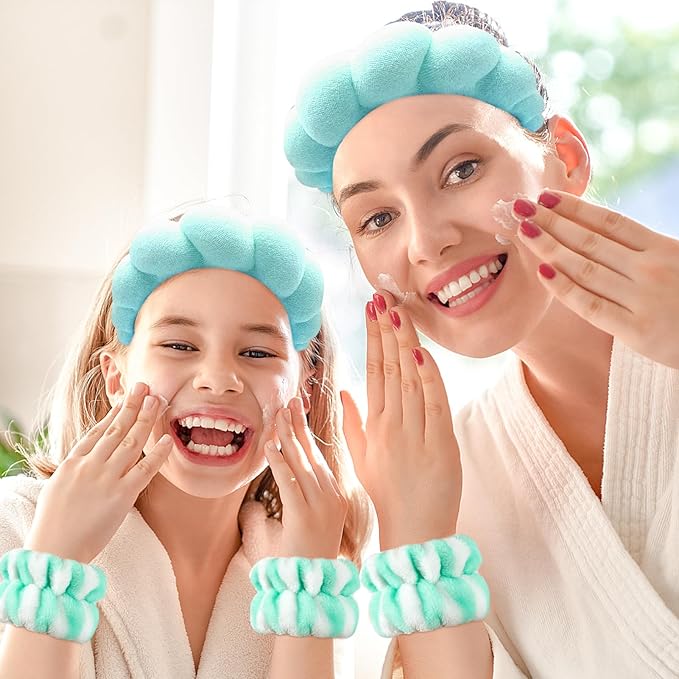 Zkptops Spa Headband for Washing Face Sponge Makeup Skincare Headband Bubble Hairband for Women Girls Fashion Headband Christmas Gifts Puffy Headwear Non Slip Thick Thin Hair Accessory(Turquoise)
