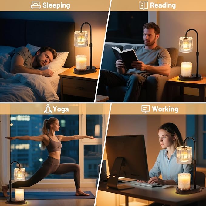 Candle Warmer Lamp with Timer: Modern Style Adjustable Height Candle Warmer Lamp Home Decor Safe Flame Free for Wax Blocks and Jar Candles Transparent Color