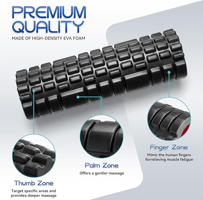 Foam Roller High Density Foam Roller Set for Deep Tissue Muscle Massage, 18" Trigger Point Fitness Exercise Massage Roller, Self-Myofascial Release for Whole Body (Black-18(2 in 1))