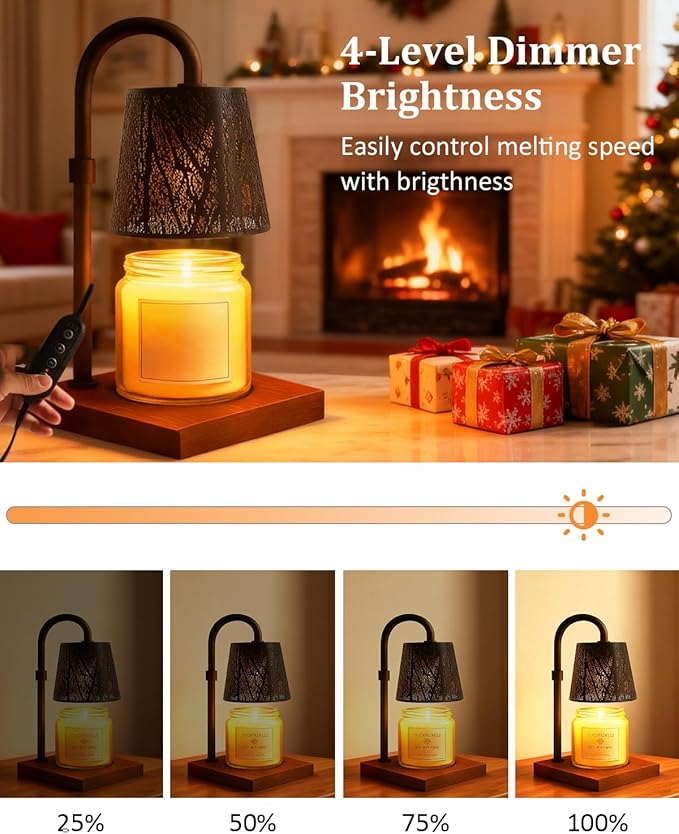 Candle Warmer Lamp with Timer & Dimmer, Adjustable Height Flameless Wax Melt Warmer for Jar Candles, Birthday Gifts for Mom Women Men Friend Sister, House Warming Gift New Home Decor (Black)