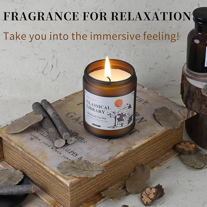 Classical Library Candle,Book Lovers Gifts,8 oz 40 Hours Burn Soy Wax Candle Gift for Readers Birthday Gifts for Book Lovers,Librarian