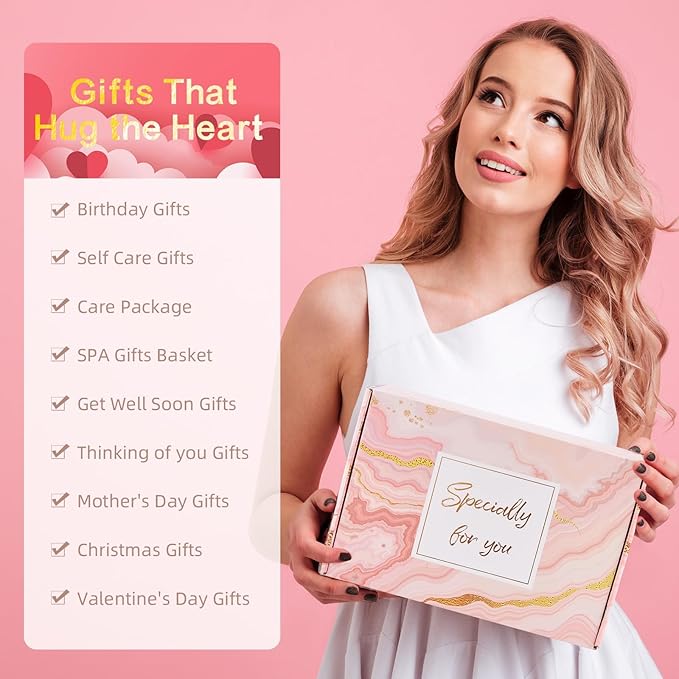 Birthday Gifts for Women - Luxury Self Care Gift Basket for Her, Mom, Sister, Bestied Coworker - Unique Spa Care Package with Flannel Blanket - Ideal for Mother's Day, Get Well Soon