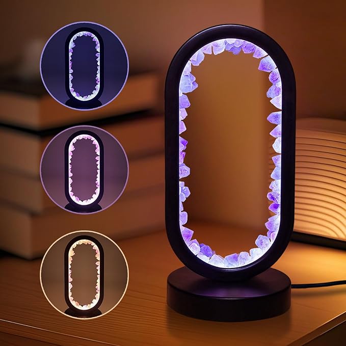 Healing Crystal Night Light,3 Colors Ambient Lighting USB Dimming Healing Crystal Table Lamp,Natural Energy Crystal Decor for Bedroom Home Dating Gift (Purple, Ellipse)