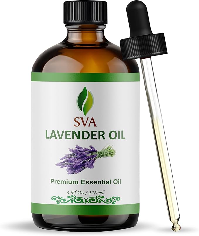 SVA Lavender Essential Oil – 4 Fl Oz – 100% Natural Lavender Oil - for Diffuser, Hair Care, Face, Skin Care, Aromatherapy, Scalp and Body Massage, Soap and Candle Making – with Dropper