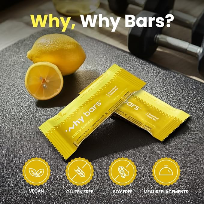 Why Bars, Protein Bars, Zesty Lemon, 2.04 Ounce Bars (Pack of 12 Protein Bars) - Protein Bar Superfood, Gluten Free, Non GMO, Organic, Vegan, Simple Ingredients