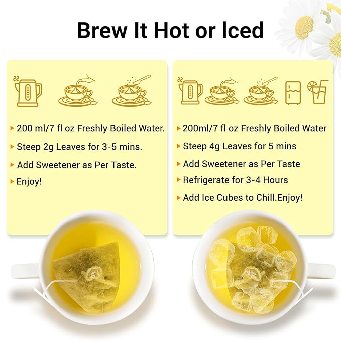 Chamomile Tea Bags, 100% Pure Natural Chamomile Flower Herbal Tea for Relaxation, Caffeine Free, Non-GMO, Additives Free,No Sugar/Gluten(1 Pack/100 Bags)