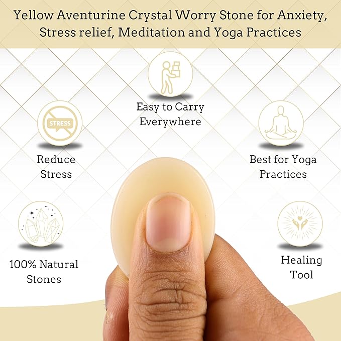 Yellow Aventurine Worry Stones – Crystal Thumb Worry Stone for Anguish, Stress – Relaxing and Soothing Balance Stones for Meditation, Stress Relief – Healing Stones and Crystals for Men & Women