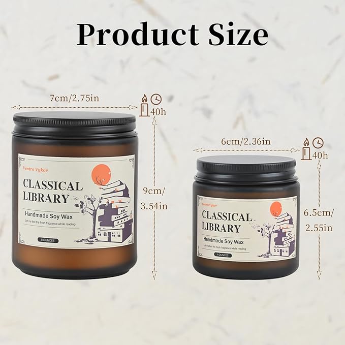 Classical Library Candle,Book Lovers Gifts,8 oz 40 Hours Burn Soy Wax Candle Gift for Readers Birthday Gifts for Book Lovers,Librarian