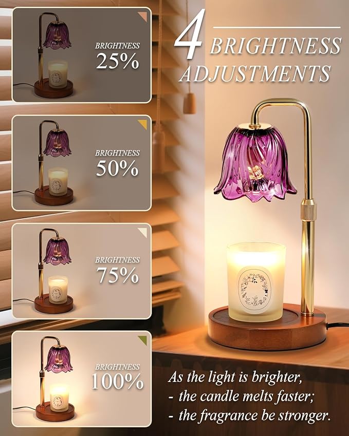 Flower Candle Warmer Lamp with Timer Dimmable, Candle Warming Lamp Height Adjustable, for Women Mom, Wax Melt Warmer for Jar Candles, House Warming Gifts New Home Decor