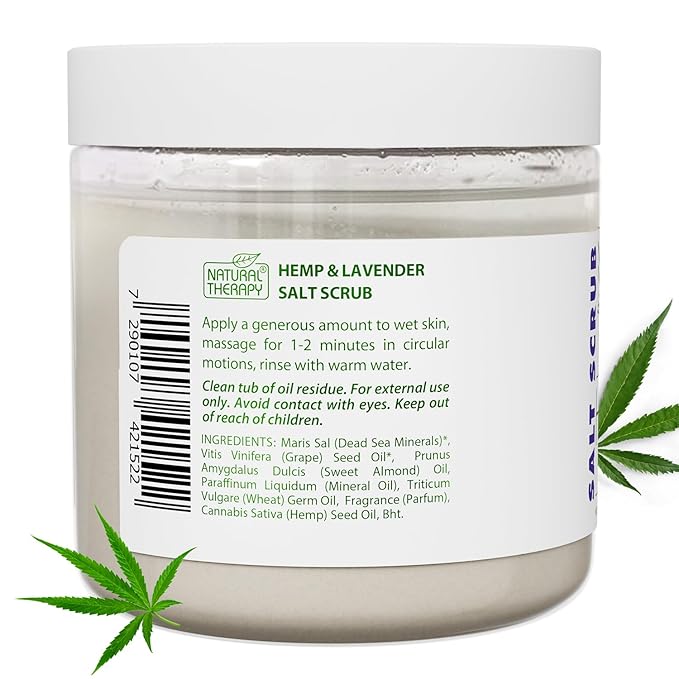 Natural Therapy Hemp & Lavender Salt Scrub – Exfoliating Body Scrub for Women – Moisturizing and Nourishing Skin – with Pure Oils and Dead Sea Minerals (23.28 Oz)