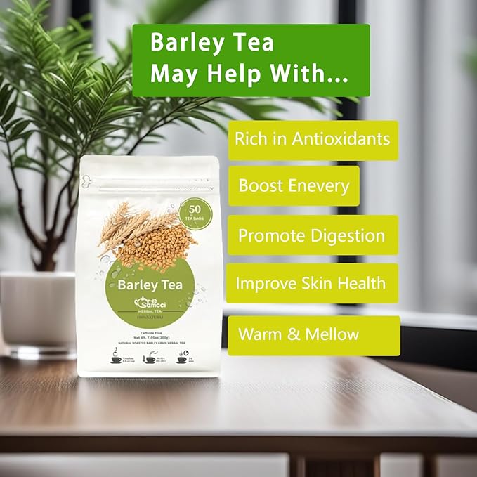 Samcci - Barley Tea, 4g×50 Count Premium Natural Roasted Barley Tea Bags - Non-GMO - Caffeine-Free - Sugar Free - Mugicha -Nutty - Digestion Support & Rich in Nutrition