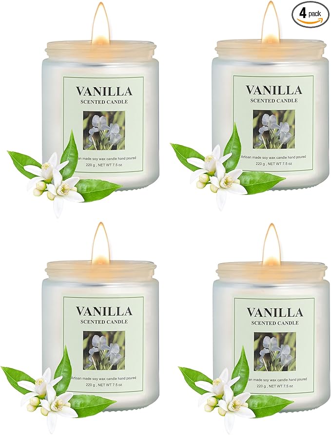 4 Pack Vanilla Candle Set, 30 oz 200 Hour Home Aromatherapy Jar Candles, Long Lasting Aromatherapy Candles for Bedrooms Yoga Rooms Lounges Gardens Patios Balconies and Camping