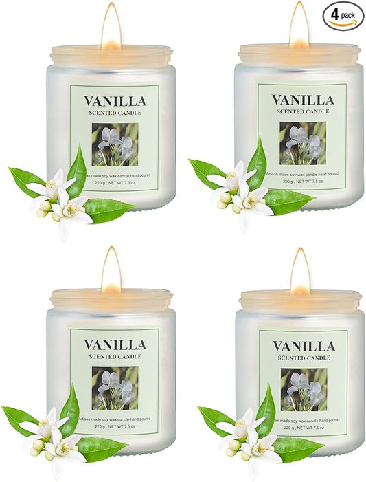 4 Pack Vanilla Candle Set, 30 oz 200 Hour Home Aromatherapy Jar Candles, Long Lasting Aromatherapy Candles for Bedrooms Yoga Rooms Lounges Gardens Patios Balconies and Camping