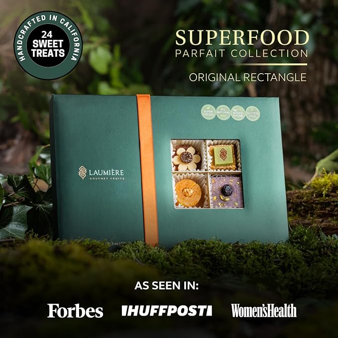 Laumière Gourmet Fruits - Superfood Parfait Collection - Rectangle (24 Pcs) - Premium Gift Baskets for Adults - Healthy Gift Basket - Dried Fruit Gift Basket - No Added Cane Sugar - Fruit Basket Gift