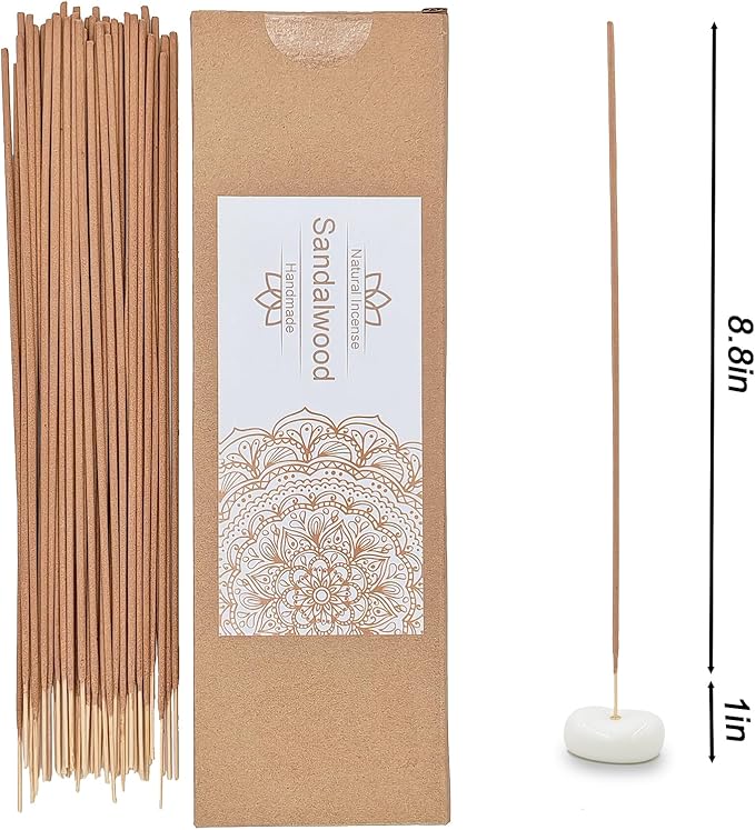 Sandalwood Incense Sticks, 120pcs Natural Sandalwood and Handmade Incense Sticks, Charcoal Free and 45 Minute Burn Time for Home Fragrance, Meditation, Yoga, Spiritual Healing