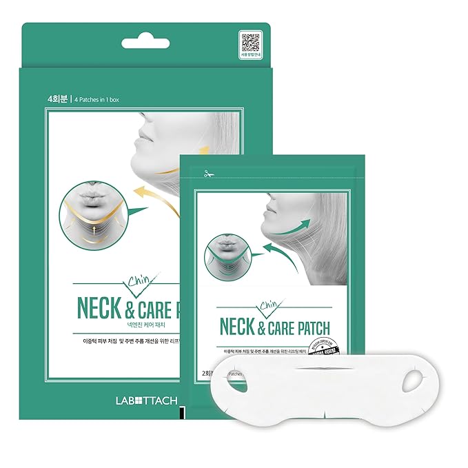 Labottach V Line Face & Neck Lifting Hydrogel Patches – 4pcs Collagen Mask for Jawline Contouring, Neck Wrinkle Care, Firming & Anti-Aging with Hyaluronic Acid and Vitamin E