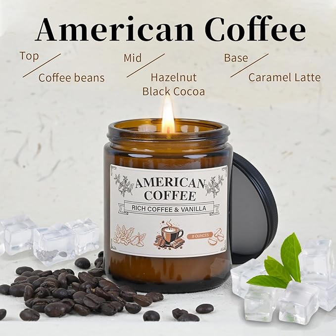 Americano Coffee Scented Soy Wax Candle – 100% Natural Soy Wax, Recyclable Glass Jar & Metal Lid – Long-Lasting Fragrance Candles for Home, Relaxation, Gift (8oz, 40hr Burn Time)