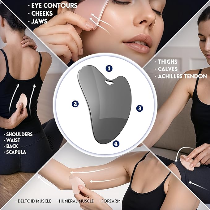 Yeamon Gua Sha Facial Tools and Face Roller Set, Facial Massage Tool for Women’s Skincare Routine,Cooling Stainless Steel Face Sculpting Eyes Roller Guasha for Daily Use or Self-Care Gift for Women