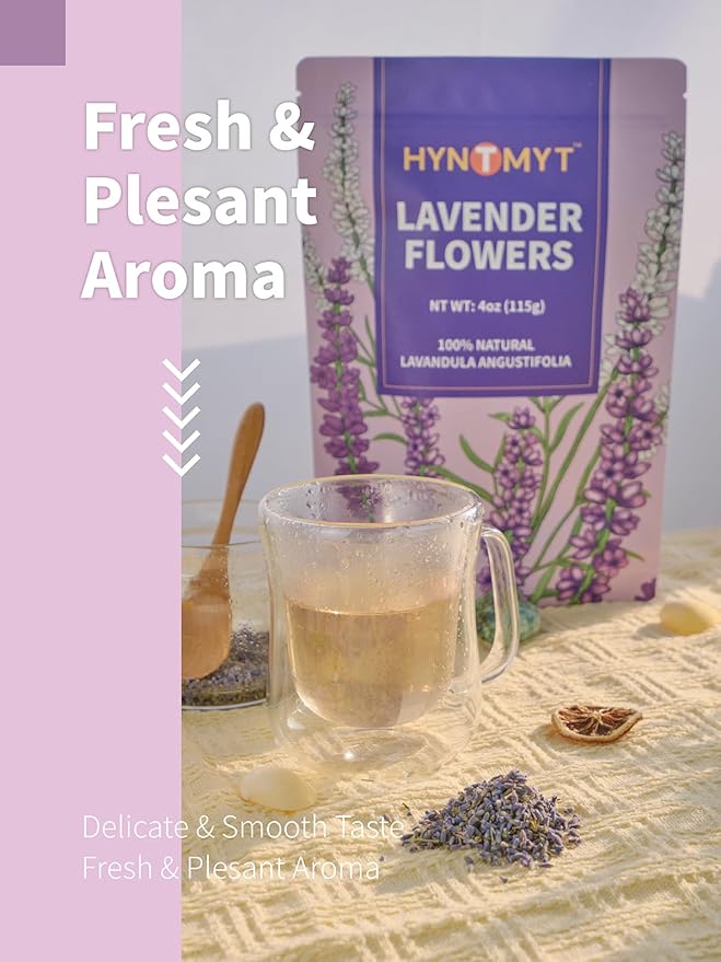 HYNTMYT Lavender Tea, Food Grade Lavender Herbal Tea, Natural Dried Lavender Buds for Tea, Baking, Lemonade, Fresh Aroma, 115g