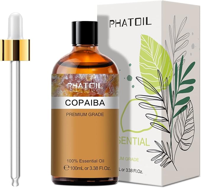 Copaiba 3.38fl.oz Essential Oil, PHATOIL Pure Aromatherapy Oils for Diffuser, Humidifier, Perfect for DIY Soap, Candle, Bath Bombs Making(100ml)