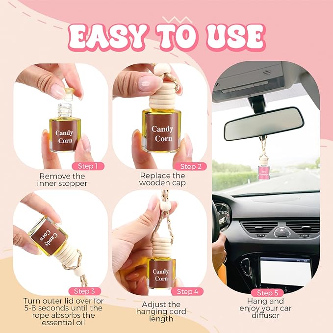 Maxdot 4 Pcs Cute Car Air Freshener Hanging Fall Car Essentials Oil Diffuser Long Lasting Air Freshener Aromatherapy Vehicle Diffuser Automobile Scents Fragrance(Dessert and Sweet Collection)