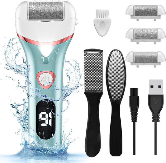 Electric Foot Callus Remover, Rechargeable Portable Electronic Foot File Pedicure Kits, Waterproof Foot Scrubber File, Professional Pedicure Tools, Foot Care for Dead Skin Ideal Gift, 3 Rollers
