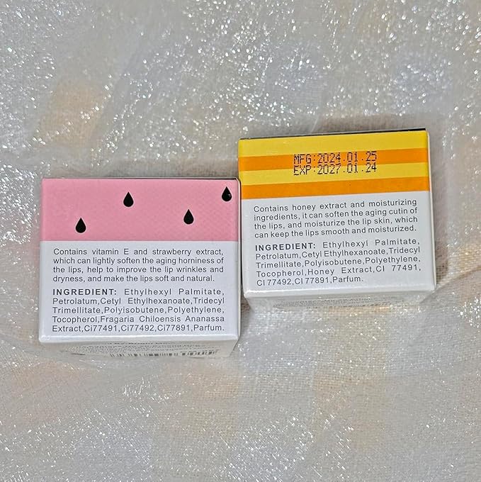 2 Packs Fruit Lip Balm, Moisturizing & Smoothing Lip, Hydrate Repair Prevent Dry Cracked Lip Sleeping Lip Mask, Effective Reduces Lip Lines Lip Care (Honey & Strawberry)